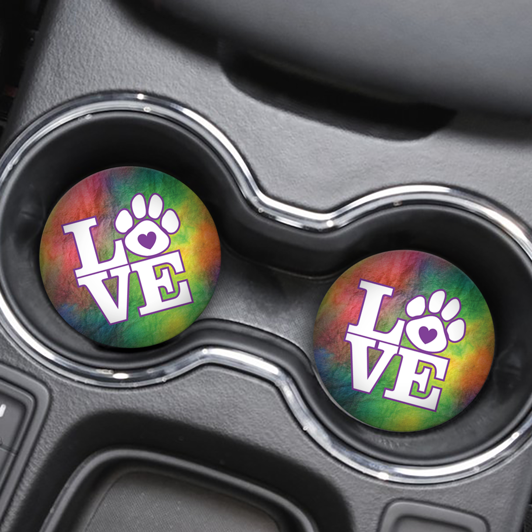 Car Coaster: Tie Dye Love Paw