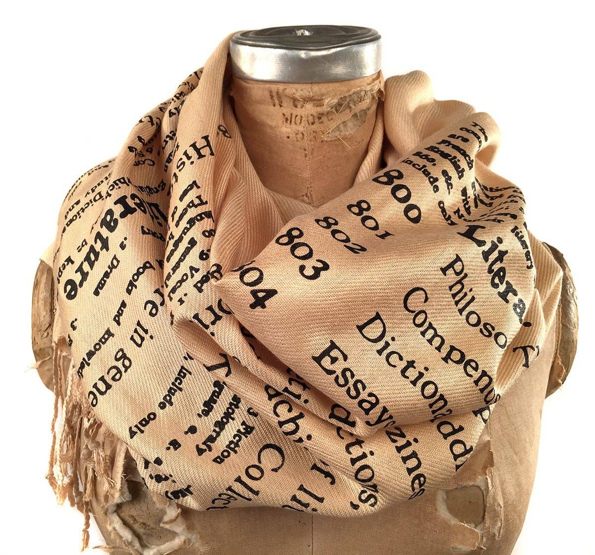 Scarf: Dewey Decimal Literary Pashmina (Black on Gold)