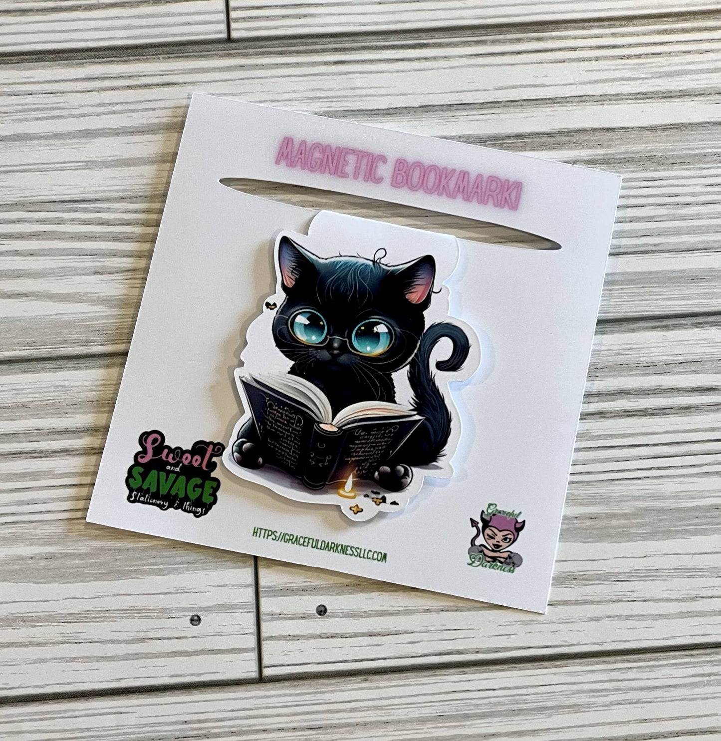 Bookmark-059: Black Cat Bibliophile (Magnetic)
