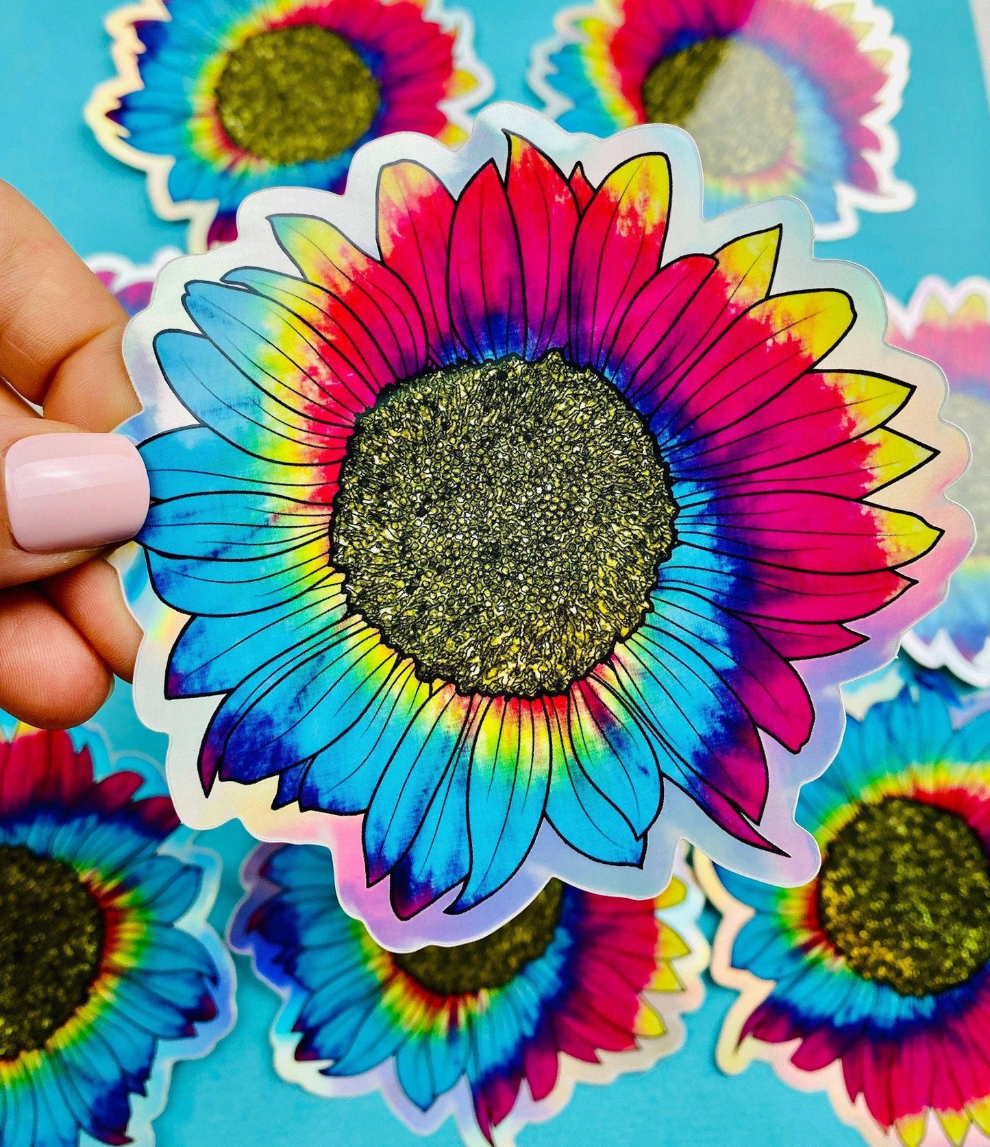 Sticker-Flower-05: Tie Dye Sunflower (Hologram)