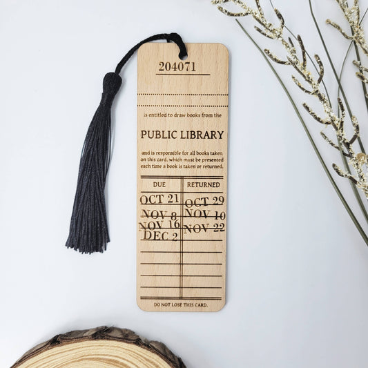 Bookmark-024: Vintage Library Card (Wood)