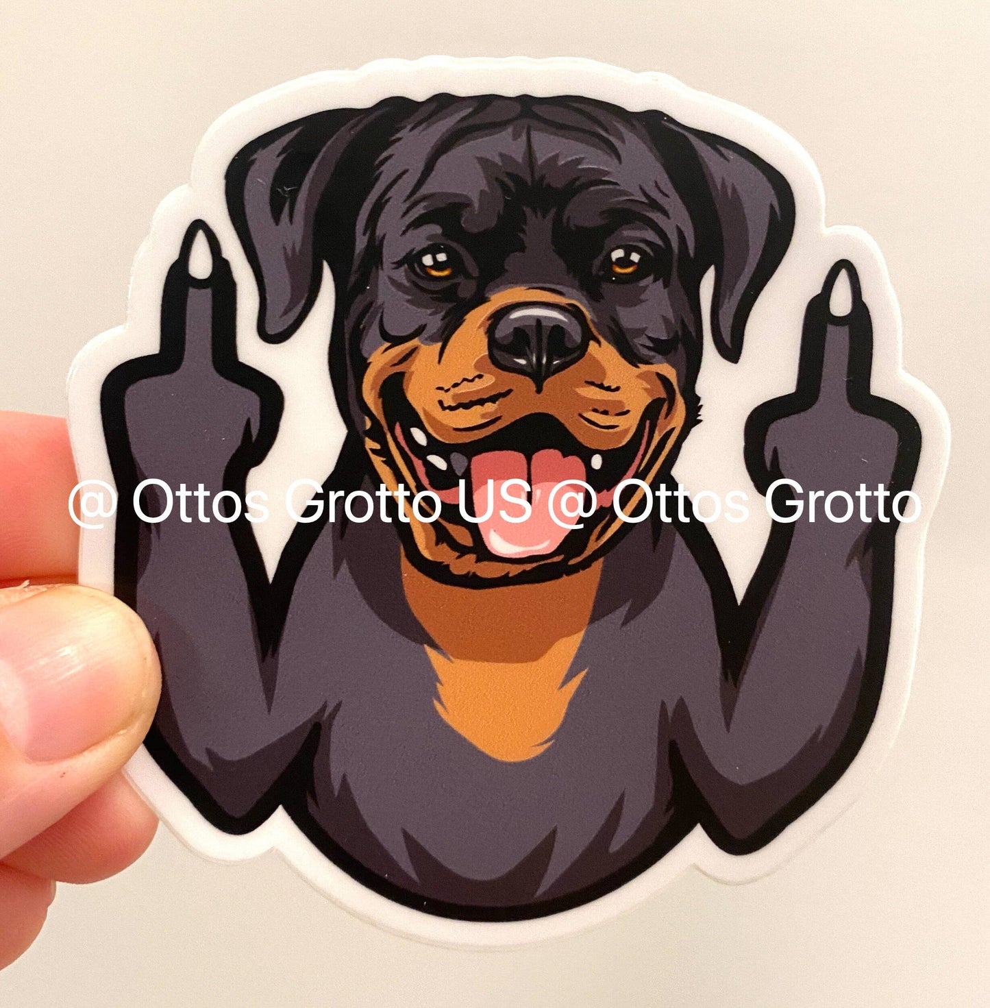 Sticker-Dog-08: Rottweiler With Middle Fingers