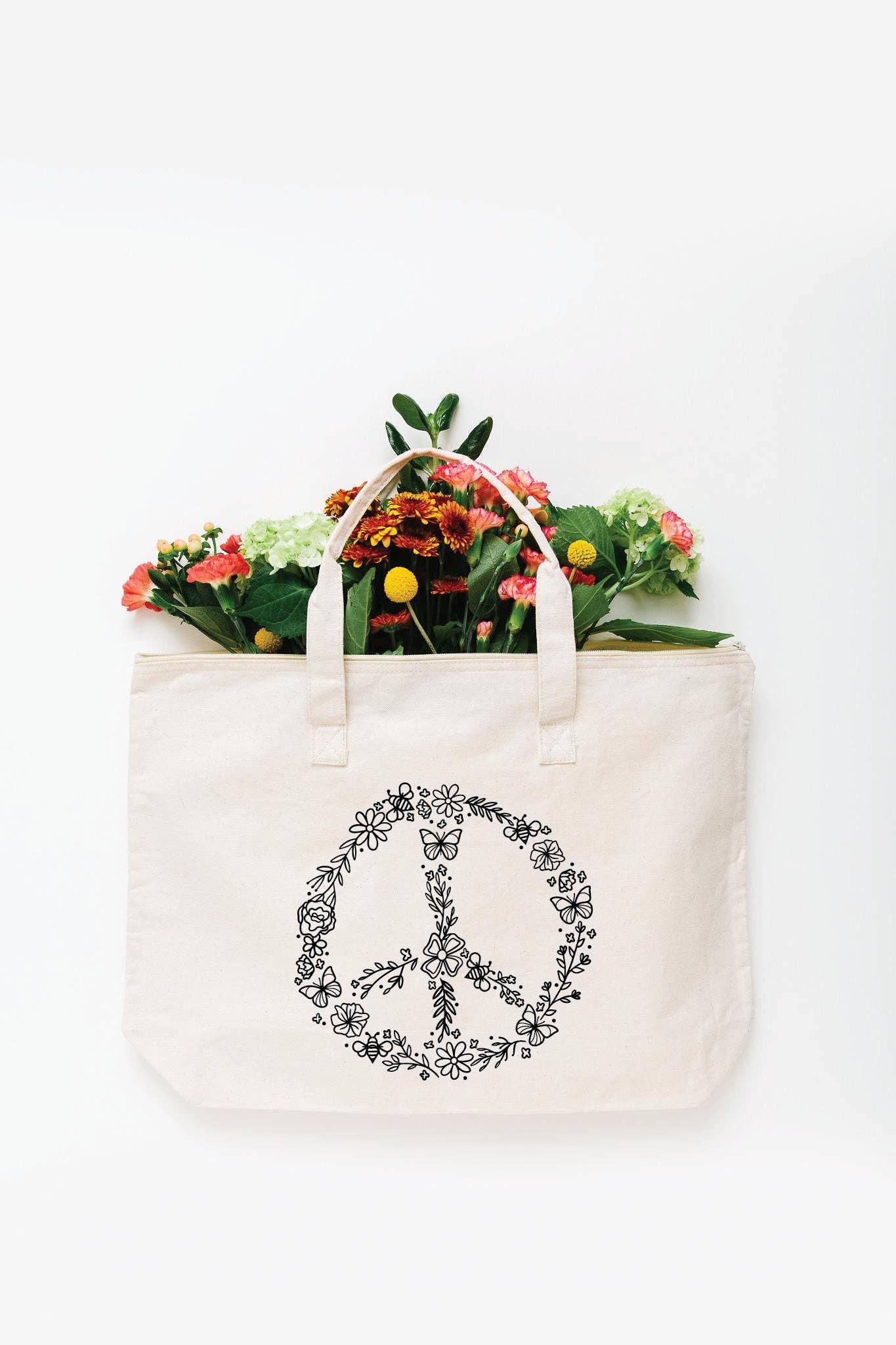 Tote Bag: Pollinator Peace Sign (Large w/Zipper)