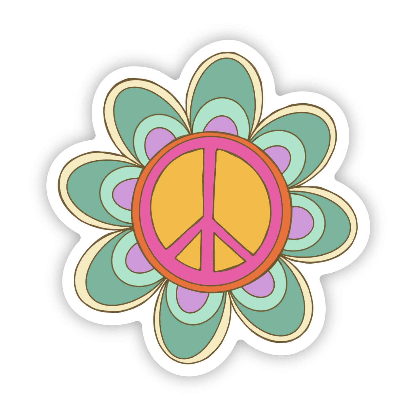 Sticker: Peace Sign with Flower - Retro
