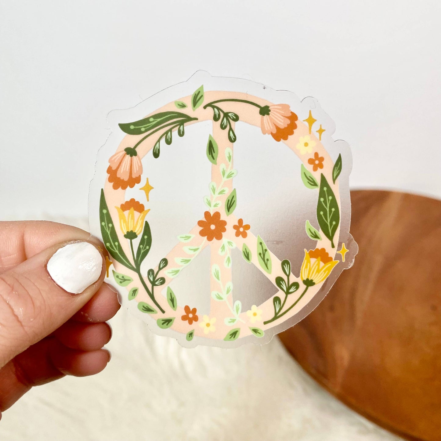 Sticker-Peace-01: Floral Peace Sign Clear