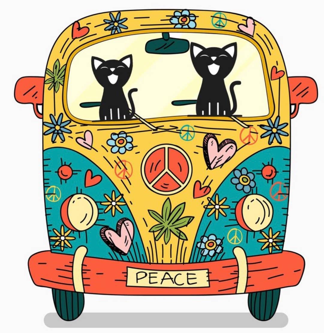 Sticker-Cat-11: Cats in a Peace Van