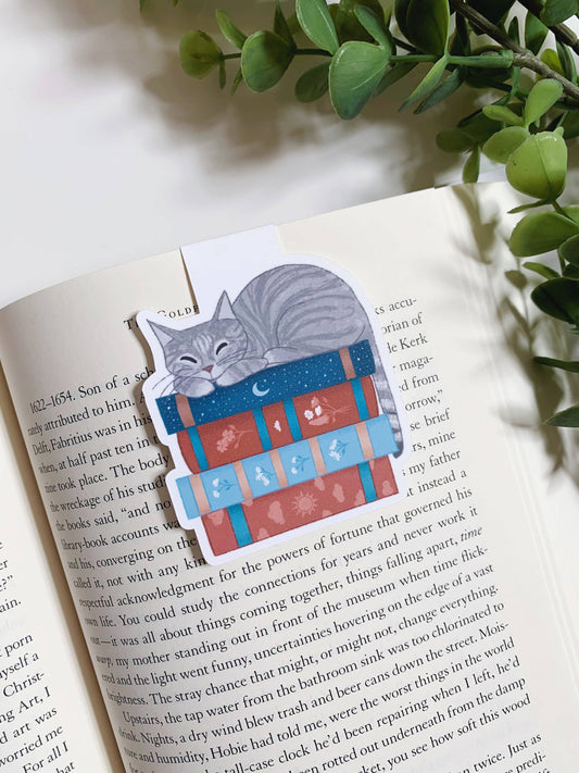 Bookmark-025: Cat and Books (Magnetic)