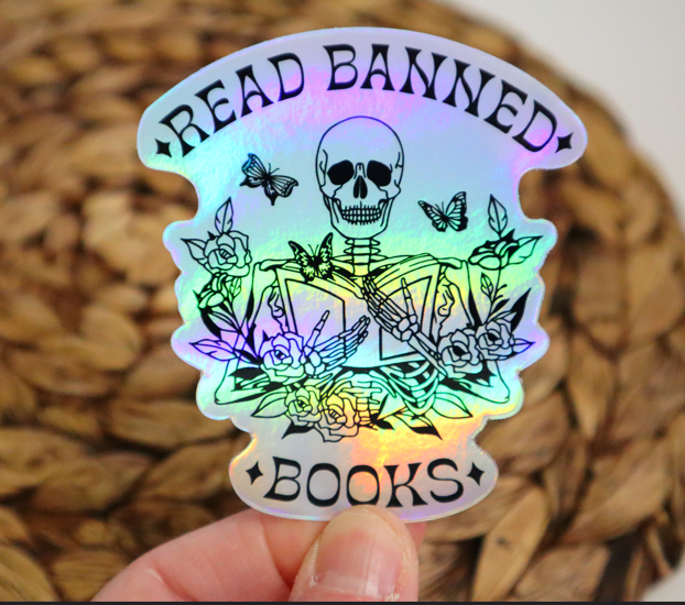 Sticker-BannedBooks-10: Holographic - Read Banned Books - Skeleton