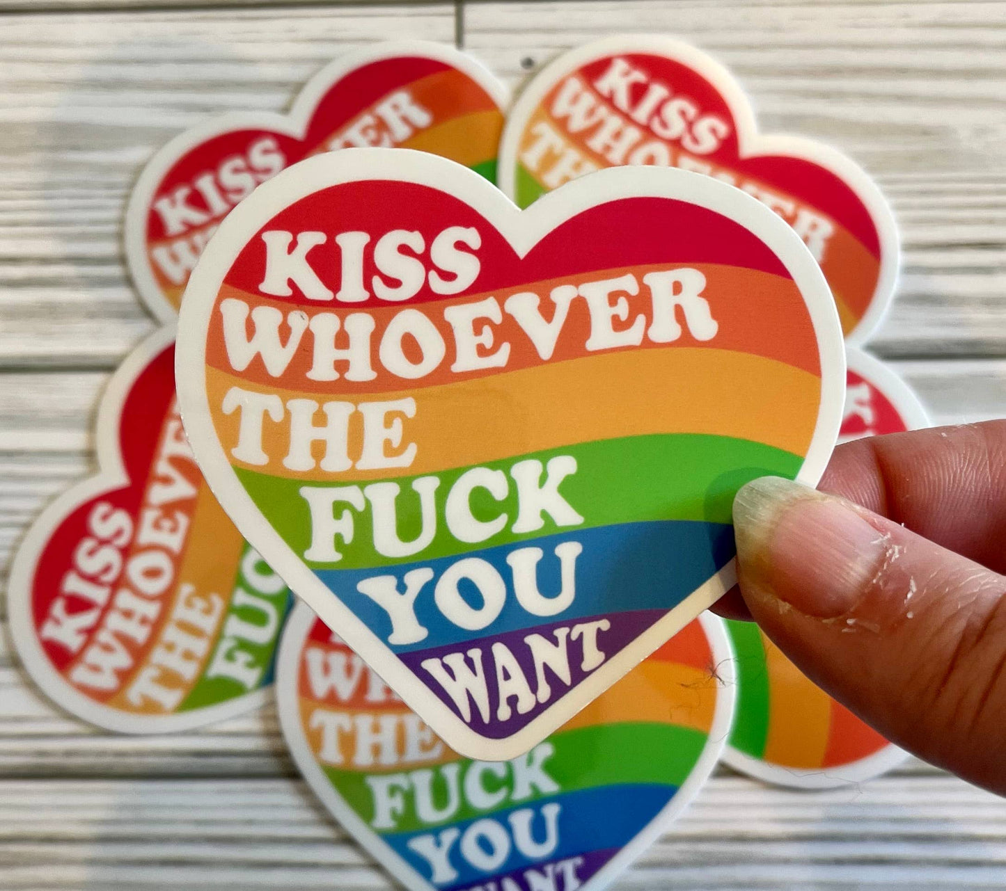 Sticker-LGBTQIA+-11: Pride Heart - Kiss Whoever The F*ck You Want