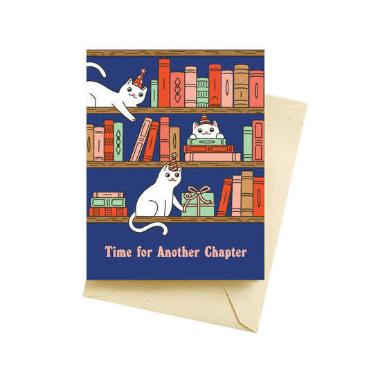 Greeting Card - Birthday: Bookshelf Cats