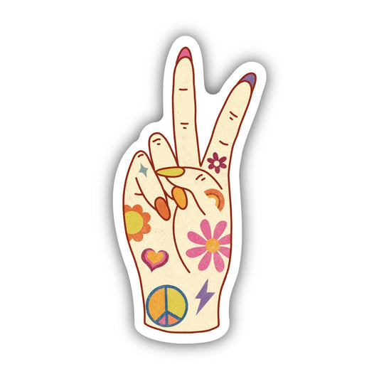 Sticker: Peace Hand Sign with Flowers